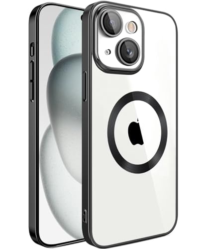 S. Dawezo Magnetisch für iPhone 15 Hülle, Kompatibel mit MagSafe, Militärnorm Schutz, Kratzfest, Stoßfest, Kameraschutz, Transparente HandyHülle Case für iPhone 15, Schwarz von S. Dawezo