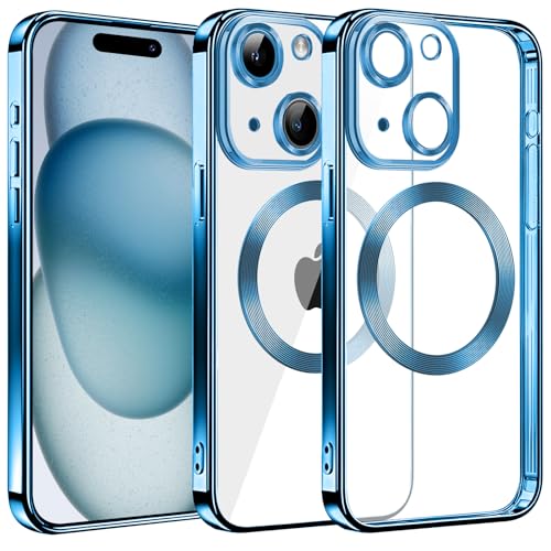 S. Dawezo Magnetisch für iPhone 15 Plus Hülle, Kompatibel mit MagSafe, Militärnorm Schutz, Kratzfest, Stoßfest, Kameraschutz, Transparente HandyHülle Case für iPhone 15 Plus, Blau von S. Dawezo