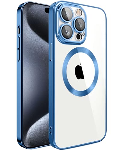 S. Dawezo Magnetisch für iPhone 15 Pro Hülle, Kompatibel mit MagSafe, Militärnorm Schutz, Kratzfest, Stoßfest, Kameraschutz, Transparente HandyHülle Case für iPhone 15 Pro, Blau von S. Dawezo