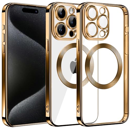S. Dawezo Magnetisch für iPhone 15 Pro Max Hülle, Kompatibel mit MagSafe, Militärnorm Schutz, Kratzfest, Stoßfest, Kameraschutz, Transparente HandyHülle Case für iPhone 15 Pro Max, Gold S. Dawezo Magnetisch für iPhone 15 Pro Max Hülle, Kompatibel mit MagSafe, Militärnorm Schutz, Kratzfest, Stoßfest, Kameraschutz, Transparente HandyHülle Case für iPhone 15 Pro Max, Gold von S. Dawezo