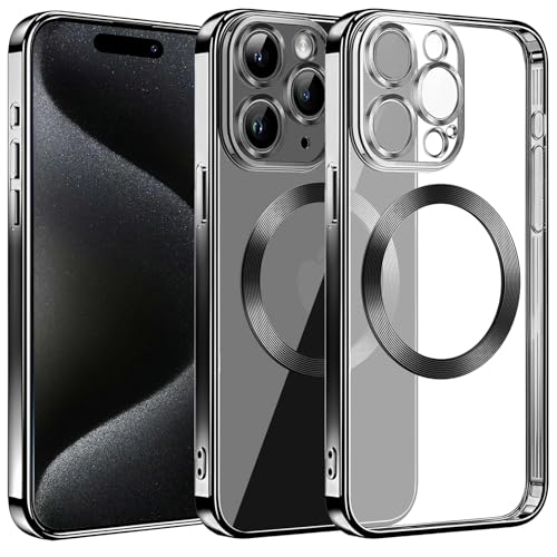 Magnetisch für iPhone 15 Pro Max Hülle, Kompatibel mit MagSafe, Militärnorm Schutz, Kratzfest, Stoßfest, Kameraschutz, Transparente HandyHülle Case für iPhone 15 Pro Max, Schwarz von S. Dawezo