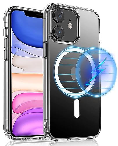 S. Dawezo Magnetische hülle für iPhone 11, kompatibel mit MagSafe, Militärschutz, Anti Yellow Kratzfest, Stoßfest, Slim Transparent Handyhülle für iPhone 11 von S. Dawezo