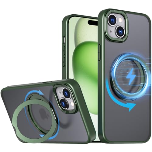 S. Dawezo 360° Magnetisch Ständer für iPhone 15 Hülle [Kompatibel mit Magsafe] [360° drehbarer] [Militärschutz] Stoßfeste und Kratzfeste Matte Handyhülle für iPhone 15 - Grün von S. Dawezo