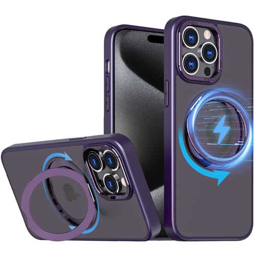 S. Dawezo 360° Magnetisch Ständer für iPhone 15 Pro Hülle [Kompatibel mit Magsafe] [360° drehbarer] [Militärschutz] Stoßfeste und Kratzfeste Matte Handyhülle für iPhone 15 Pro - Violett von S. Dawezo