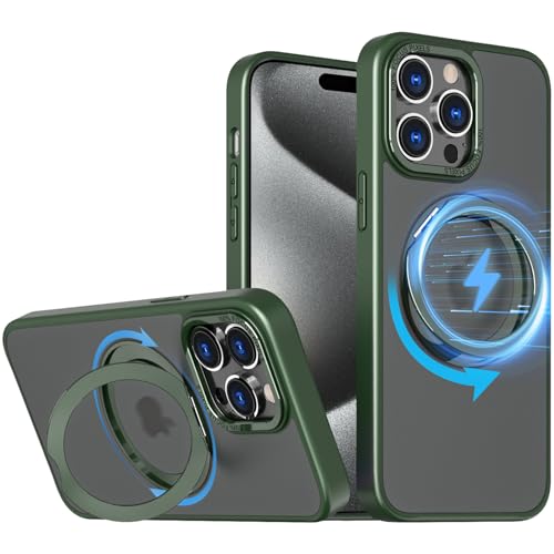 S. Dawezo 360° Magnetisch Ständer für iPhone 15 Pro Max Hülle [Kompatibel mit Magsafe] [360° drehbarer] [Militärschutz] Stoßfeste und Kratzfeste Matte Handyhülle für iPhone 15 Pro Max - Grün von S. Dawezo