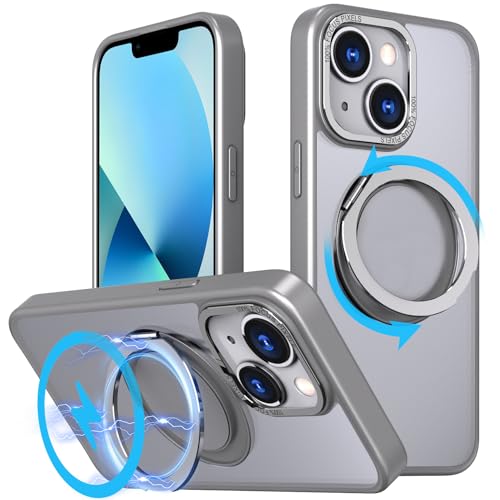 S. Dawezo 360° Magnetischer Ring Ständer für iPhone 13 Hülle [Kompatibel mit Magsafe] [Militärischer Schutz] [Anti-Fingerabdruck] Stoßfest und Kratzfest Matte Handyhülle für iPhone 13 - Titanium Grau von S. Dawezo