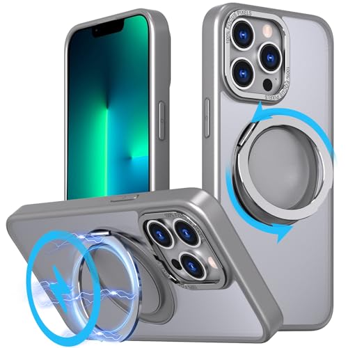 S. Dawezo 360° Magnetischer Ständer für iPhone 13 Pro Max Hülle [Kompatibel mit Magsafe] [Militärischer Schutz] [Anti-Fingerabdruck] Matte Stoßfest Handyhülle für iPhone 13 Pro Max - Titanium Grau von S. Dawezo