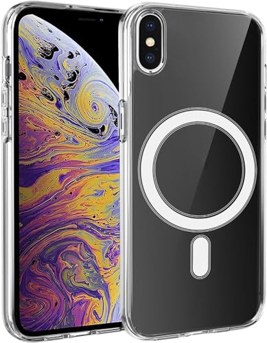 S. Dawezo Clear Magnetisch für iPhone X/XS Hülle, Kompatibel mit Magsafe, Soft Silikon TPU Bumper Cover, Militärqualität Fallfestes und Anti-Gelb HandyHülle für iPhone X/XS von S. Dawezo