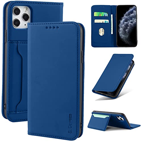 S. Dawezo Handyhülle für iPhone 11 Pro Hülle,Premium Leder Klappbare Flip Case [Stoßfeste][Magnetische][Standfunktion] [Kartenfächern] Tasche Schutzhülle für iPhone 11 Pro-Blau von S. Dawezo