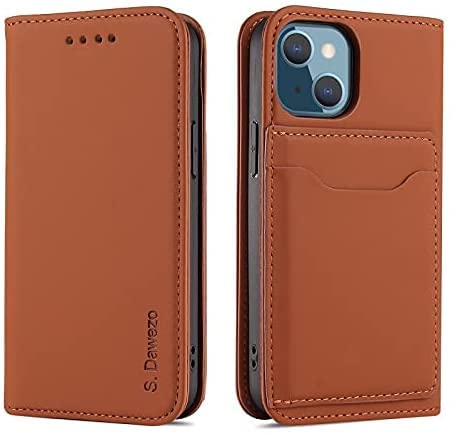 S. Dawezo Handyhülle für iPhone 13 Mini Hülle,Premium Leder Klappbare Flip Case [Stoßfeste][Magnetische][Standfunktion] [Kartenfächern] Tasche Schutzhülle für iPhone 13 Mini-Braun von S. Dawezo