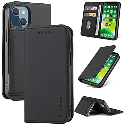 S. Dawezo Handyhülle für iPhone 13 Mini Hülle,Premium Leder Klappbare Flip Case [Stoßfeste][Magnetische][Standfunktion] [Kartenfächern] Tasche Schutzhülle für iPhone 13 Mini-Schwarz von S. Dawezo