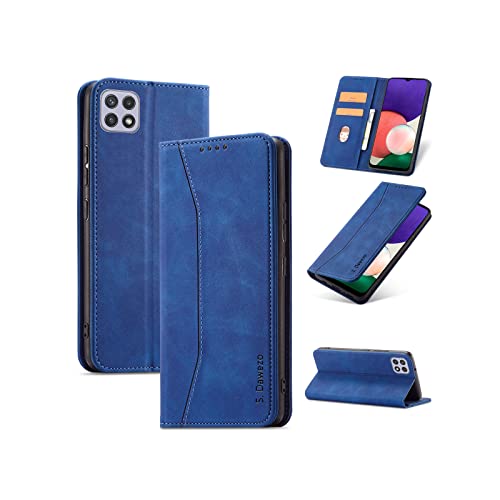 S. Dawezo Hülle für Samsung Galaxy A22, Premium Leder magnetische Handyhülle mit Ständer, Kartenfach und Brieftasche, Shock Absorbing, kompatibel mit Samsung A22 5G-Blau von S. Dawezo