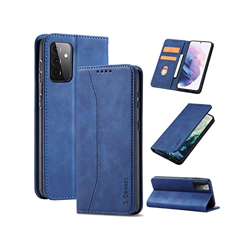 S. Dawezo Hülle für Samsung Galaxy A72, Premium Leder magnetische Handyhülle mit Ständer, Kartenfach und Brieftasche, Shock Absorbing, kompatibel mit Samsung A72-Blau von S. Dawezo