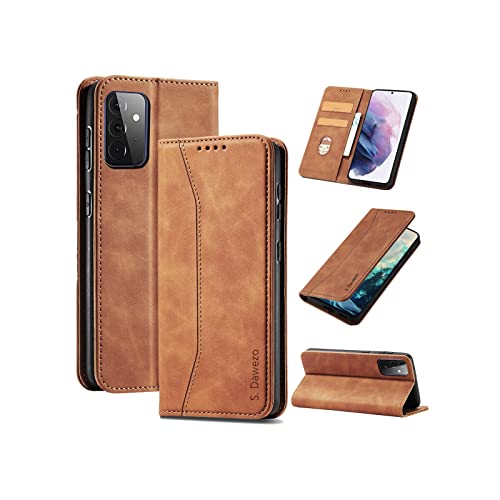 S. Dawezo Hülle für Samsung Galaxy A72, Premium Leder magnetische Handyhülle mit Ständer, Kartenfach und Brieftasche, Shock Absorbing, kompatibel mit Samsung A72-Braun von S. Dawezo