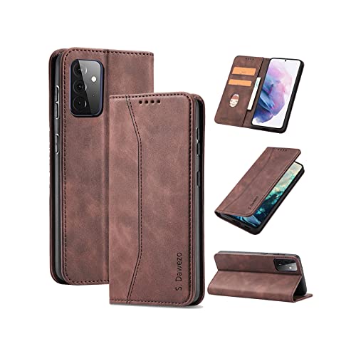 S. Dawezo Hülle für Samsung Galaxy A72, Premium Leder magnetische Handyhülle mit Ständer, Kartenfach und Brieftasche, Shock Absorbing, kompatibel mit Samsung A72-Kaffee von S. Dawezo