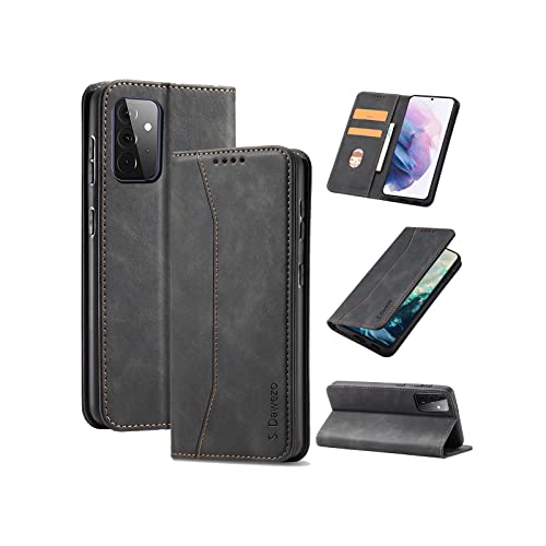 S. Dawezo Hülle für Samsung Galaxy A72, Premium Leder magnetische Handyhülle mit Ständer, Kartenfach und Brieftasche, Shock Absorbing,kompatibel mit Samsung A72-Schwarz von S. Dawezo