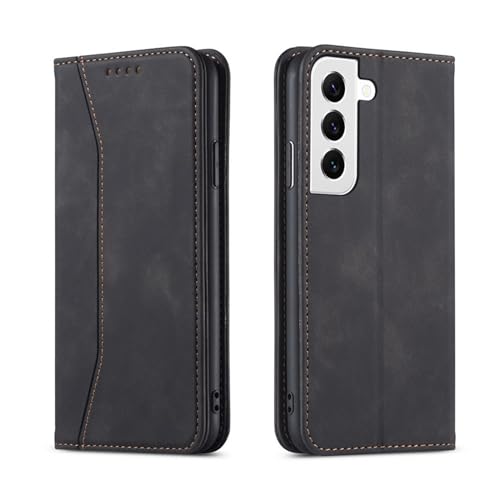 S. Dawezo Hülle für Samsung Galaxy S22 5G Magnetische Standfunktion Premium Leder Case mit Klappbar Flip Wallet Kartenfach Handyhülle für Samsung Galaxy S22,Schwarz von S. Dawezo