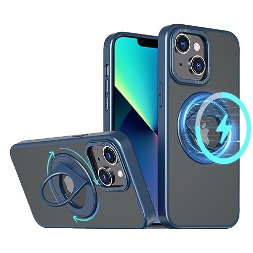 S. Dawezo Magnetisch Ständer für iPhone 13/14 Hülle 6,1 Zoll, Kompatibel mit MagSafe, Militärische Schut Handyhülle, Magnetkraft 360° Drehbare Halterung Hülle für iPhone 13/14, Blau von S. Dawezo