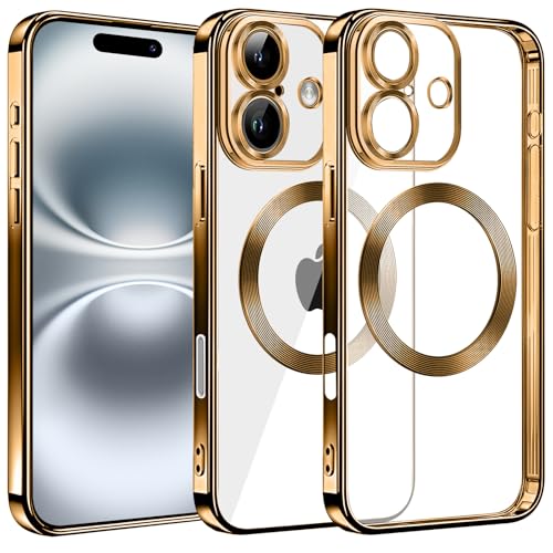 S. Dawezo für iPhone 16 Hülle 6,1 Zoll, Kompatibel mit MagSafe, Kameraschutz Vollständiger, Anti-Vergilbung, Kratzfest, Stoßfest, Durchsichtig Magnetisch Handyhülle für iPhone 16, Gold S. Dawezo für iPhone 16 Hülle 6,1 Zoll, Kompatibel mit MagSafe, Kameraschutz Vollständiger, Anti-Vergilbung, Kratzfest, Stoßfest, Durchsichtig Magnetisch Handyhülle für iPhone 16, Gold von S. Dawezo