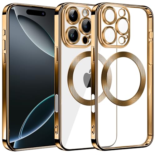 S. Dawezo für iPhone 16 Pro Max Hülle 6,9 Zoll, Kompatibel mit MagSafe, Kameraschutz Vollständiger, Kratzfest, Stoßfest, Durchsichtig Magnetisch Handyhülle für iPhone 16 Pro Max, Gold S. Dawezo für iPhone 16 Pro Max Hülle 6,9 Zoll, Kompatibel mit MagSafe, Kameraschutz Vollständiger, Kratzfest, Stoßfest, Durchsichtig Magnetisch Handyhülle für iPhone 16 Pro Max, Gold von S. Dawezo