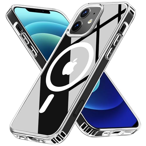 S. Dawezo für iPhone 12 Hülle, Kompatibel mit Magsafe, [TOP N52 Starke Magnete] Anti-Vergilbung, Militärnorm Schutz, Kratzfest Stoßfest Magnetisch Handyhülle für iPhone 12, Transparent von S. Dawezo