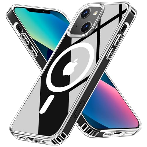 S. Dawezo für iPhone 13 Hülle, Kompatibel mit Magsafe, [TOP N52 Starke Magnete] Anti-Vergilbung, Militärnorm Schutz, Kratzfest Stoßfest Magnetisch Handyhülle für iPhone 13, Transparent von S. Dawezo