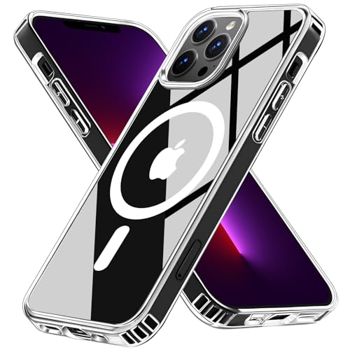 S. Dawezo für iPhone 13 Pro Max Hülle, Kompatibel mit Magsafe, [TOP N52 Starke Magnete] Anti-Vergilbung, Militärnorm Schutz, Kratzfest Stoßfest Magnetisch Handyhülle für iPhone 13 Pro Max, Transparent von S. Dawezo