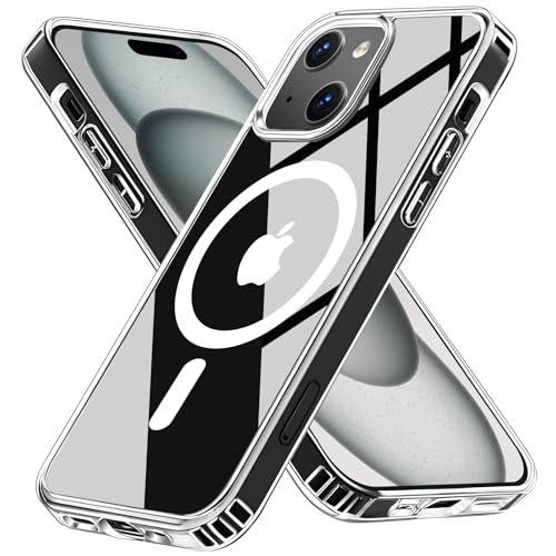 S. Dawezo für iPhone 15 Plus Hülle, Kompatibel mit Magsafe, [TOP N52 Starke Magnete] Anti-Vergilbung, Militärnorm Schutz, Kratzfest Stoßfest Magnetisch Handyhülle für iPhone 15 Plus, Transparent von S. Dawezo