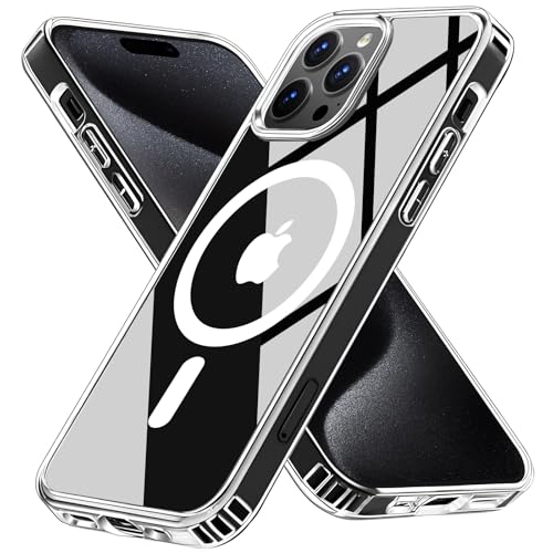 S. Dawezo für iPhone 15 Pro Max Hülle, Kompatibel mit Magsafe, [TOP N52 Starke Magnete] Anti-Vergilbung, Militärnorm Schutz, Kratzfest Stoßfest Magnetisch Handyhülle für iPhone 15 Pro Max, Transparent von S. Dawezo