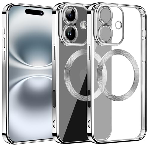 S. Dawezo für iPhone 16 Hülle 6,1 Zoll, Kompatibel mit MagSafe, Kameraschutz Vollständiger, Anti-Vergilbung, Kratzfest, Stoßfest, Durchsichtig Magnetisch Handyhülle für iPhone 16, Silber S. Dawezo für iPhone 16 Hülle 6,1 Zoll, Kompatibel mit MagSafe, Kameraschutz Vollständiger, Anti-Vergilbung, Kratzfest, Stoßfest, Durchsichtig Magnetisch Handyhülle für iPhone 16, Silber von S. Dawezo