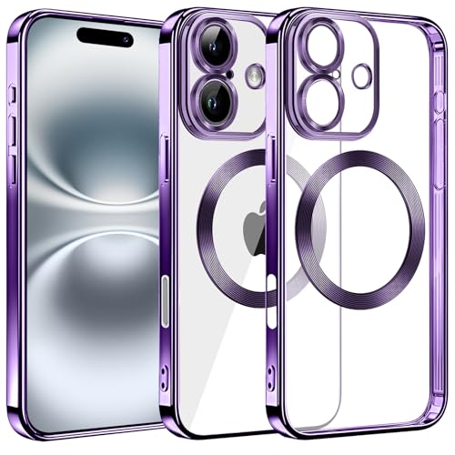 S. Dawezo für iPhone 16 Plus Hülle 6,7 Zoll, Kompatibel mit MagSafe, Kameraschutz Vollständiger, Kratzfest, Stoßfest, Durchsichtig Magnetisch Handyhülle für iPhone 16 Plus, Lila von S. Dawezo
