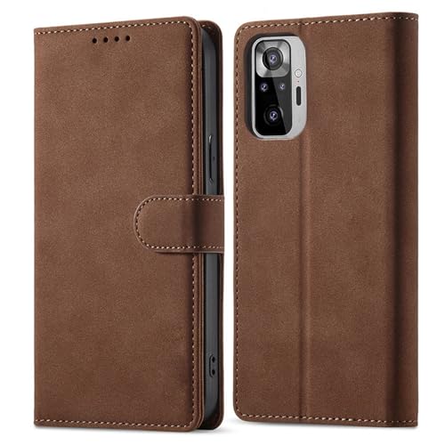 S.Dawezo Handyhülle für Xiaomi Redmi Note 10 Pro mit Magnetverschluss Ständer Flip Schutzhülle Leder Kartenfach Wallet Hülle für Xiaomi Redmi Note 10 Pro,Braun von S. Dawezo