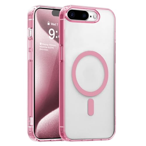 S.Dawezo Hülle für iPhone 7 Plus/ 8 Plus, Kompatibel mit Magsafe, Militärnorm Schutzhülle, Transparent Silikon Anti Gelbfärbung Case, Original Magnetisch Handyhülle für iPhone 7 Plus/ 8 Plus, Rosa von S. Dawezo