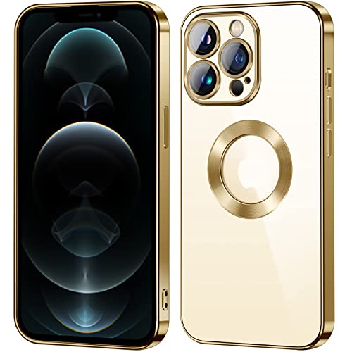 S.Dawezo Klare Hülle für iPhone 12 Pro,mit Kameraschutz Kratzfest Stoßfeste Schlanke Schutzhülle Weich Silikon Bumper Case vergilbungsbeständige Handyhülle iPhone Transparent-Gold von S. Dawezo