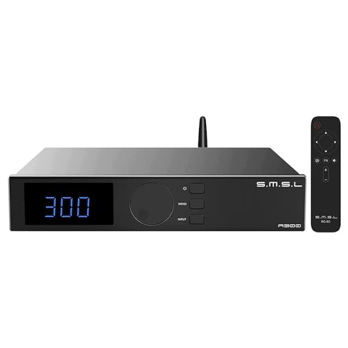 SMSL A300 HiFi-Leistungsverstärker Amplifier 2,1 Kanäle, 165 W x 2 Bluetooth 5.0 Klasse D integrierter Verstärker SDB-Soundeffekte, hochauflösender Stereo-Audioempfänger BTL-ModusTHD+N 0,004% von S.M.S.L