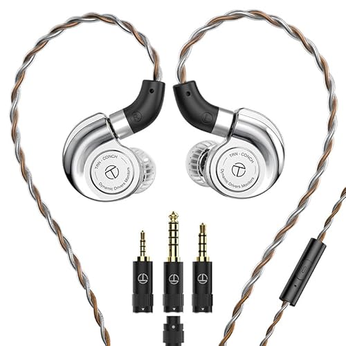 TRN Conch Kabelgebundene Kopfhörer,10mm Dual Magnet- und DCL-Membran,abnehmbare Kabel und austauschbare Düse Design,Inklusive 2,4 mm/3,5 mm/4,4 mm Jack (Silber+Mic) von SABAJ