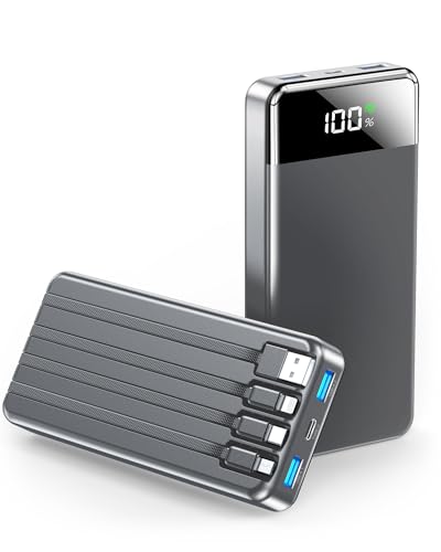 SABANI Tragbares Ladegerät, 35000 mAh Powerbank, tragbarer Akku mit 4 eingebauten Kabeln, 22,5 W Schnellladeakku, kompatibel mit iPhone 16, 15, 14, 13, Samsung, Android-Handy usw. (1 Stück, DeepGrey) SABANI Tragbares Ladegerät, 35000 mAh Powerbank, tragbarer Akku mit 4 eingebauten Kabeln, 22,5 W Schnellladeakku, kompatibel mit iPhone 16, 15, 14, 13, Samsung, Android-Handy usw. (1 Stück, DeepGrey) von SABANI