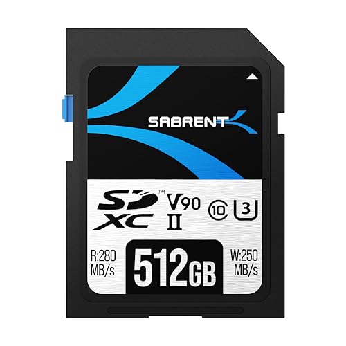 SABRENT SD Karte 512GB V90, SDXC Card UHS II, SD Speicherkarte Class 10, U3, R280MB/s W250MB/s Full HD Ultra 8K (SD-TL90-512GB) von SABRENT