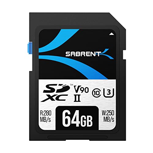 SABRENT SD Karte 64GB v90, sdxc Card uhs ii, SD Speicherkarte Class 10, u3, R280MB/s W250MB/s Full HD Ultra 8K (SD-TL90-64GB) von SABRENT