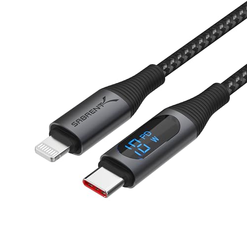 SABRENT USB-C zu Lightning Kabel mit Smart Display, 1M lang, Apple MFI zertifiziert, 60W Lade- und 480Mbps Datenübertragungsgeschwindigkeiten (CB-C2L1) von SABRENT