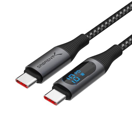 SABRENT USB C zu USB C Ladekabel mit Smart Display, 1M/3.3FT lang, E-Marker Chip, 100W Lade- und 480Mbps Datenübertragungsgeschwindigkeiten, für Laptops, Smartphones, Tablets (CB-C2C1) von SABRENT