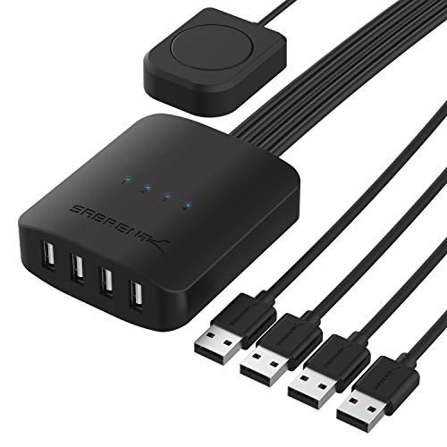SABRENT USB Freigabeschalter, 4 Computers in 4 Computers out, Computer Peripherie Auswahl Splitter, usb sharing switch, für PC, Drucker, Scanner, Maus, Tastatur LED-Geräteanzeigen (USB-USS4) von SABRENT