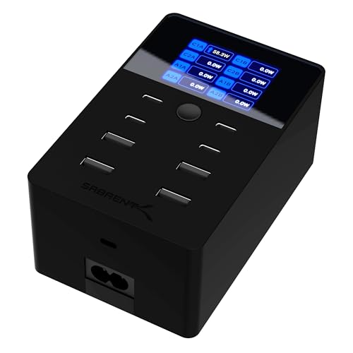 SABRENT USB Ladestation 252W 8-Port PD 3.0 mit LCD Display - GaN Charger Ladegerät - Schnelle Charging Station für USB-C & USB-A Geräte, Laptops, Smartphones - PPS, Überladungsschutz (AX-8PTC) von SABRENT