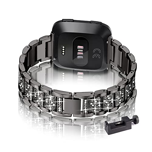Metall Armband für Fitbit Versa 3/4/Sense/Sense 2, Frauen Strass Glitzer Verstellbare Edelstahl Ersatzbänder Kompatibel mit Fitbit Versa 3/4/Sense/Sense 2 (B) von SABSEN