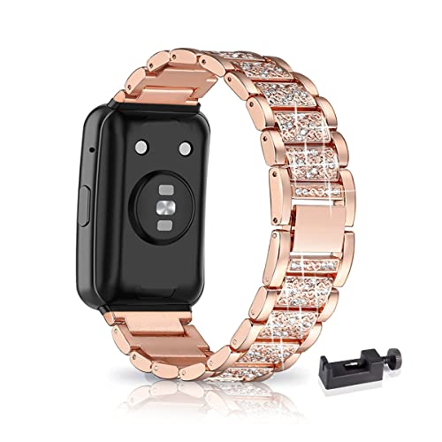 Metall Armband für Huawei Watch Fit/Elegant/New Armband, Frauen Strass Glitzer Verstellbare Edelstahl Ersatzbänder Armband Kompatibel mit Huawei Watch Fit (A) von SABSEN