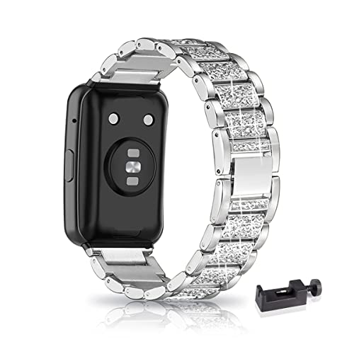 Metall Armband für Huawei Watch Fit/Elegant/New - Frauen Strass Glitzer Verstellbare Edelstahl Ersatzbänder Kompatibel mit Huawei Watch Fit (C) von SABSEN