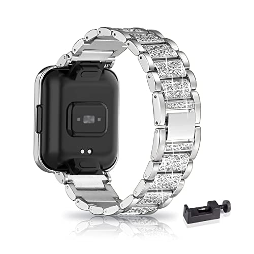 Metall Armband für Xiaomi Redmi Watch 3 Armband, Frauen Strass Glitzer Verstellbare Edelstahl Ersatzbänder Armband Kompatibel mit Xiaomi Redmi Watch 3 (E) von SABSEN