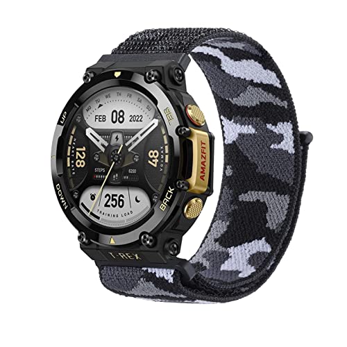 SABSEN Camouflage Nylon Solo Loop Armband für Amazfit T-Rex 2, Camouflage Nylon Armbänder Uhrenarmband Sport Ersatzband Kompatibel mit Amazfit T-Rex 2 Armband (F) von SABSEN