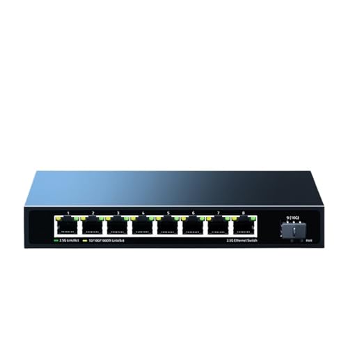 2,5-GbE-8-Port-Netzwerk-Switch, 2,5-Gbit/s-Ethernet-Switch, 10-Gbit-SFP+-Steckplatz, Heimlabor, kleines Setup, Nicht verwalteter Plug-and-Play-Switch (Color : EU Adapter) von SAEVVCJWW