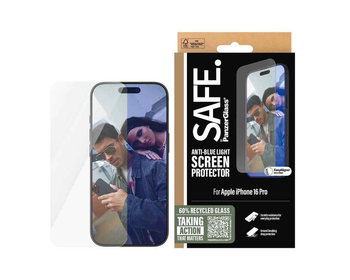 SAFE by PanzerGlass Displayschutzglas Anti-Blue Light Screen Protection für Apple iPhone 16 Pro, 1 Stück, Displayschutzfolie, Schutzfolie, Bildschirmschutz, kratz- & stoßfest SAFE by PanzerGlass Displayschutzglas Anti-Blue Light Screen Protection für Apple iPhone 16 Pro, 1 Stück, Displayschutzfolie, Schutzfolie, Bildschirmschutz, kratz- & stoßfest von SAFE by PanzerGlass